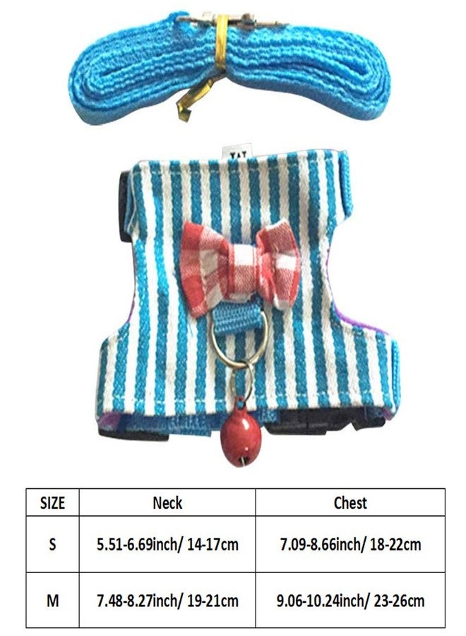 Litewoo Hamster Outdoor Walking Vest Harness and Leash Set Cute Bow-knot and Clear Bell Decor Chest Strap Harness for Rabbit Guinea Pig Chinchilla Ferret Squirrel Marten Kitten (MEDIUM,Blue Stripe) - Image 2